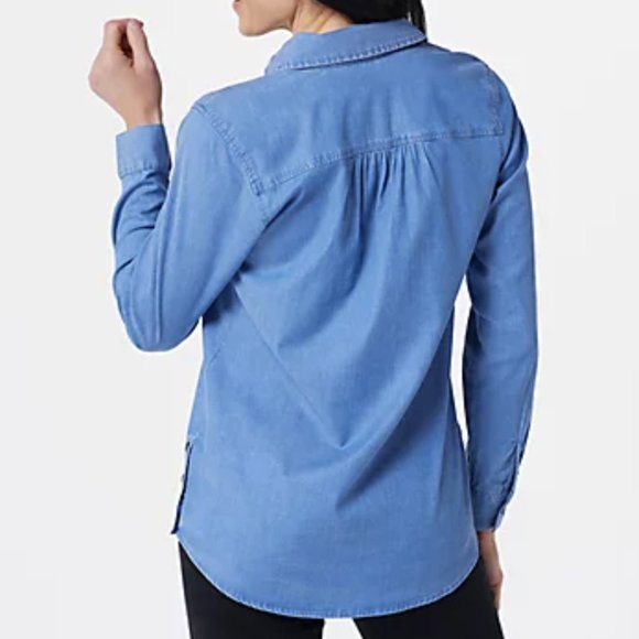 Denim & Co Petite Chambray Long Sleeve Button Top  14533 - Picture 2 of 2